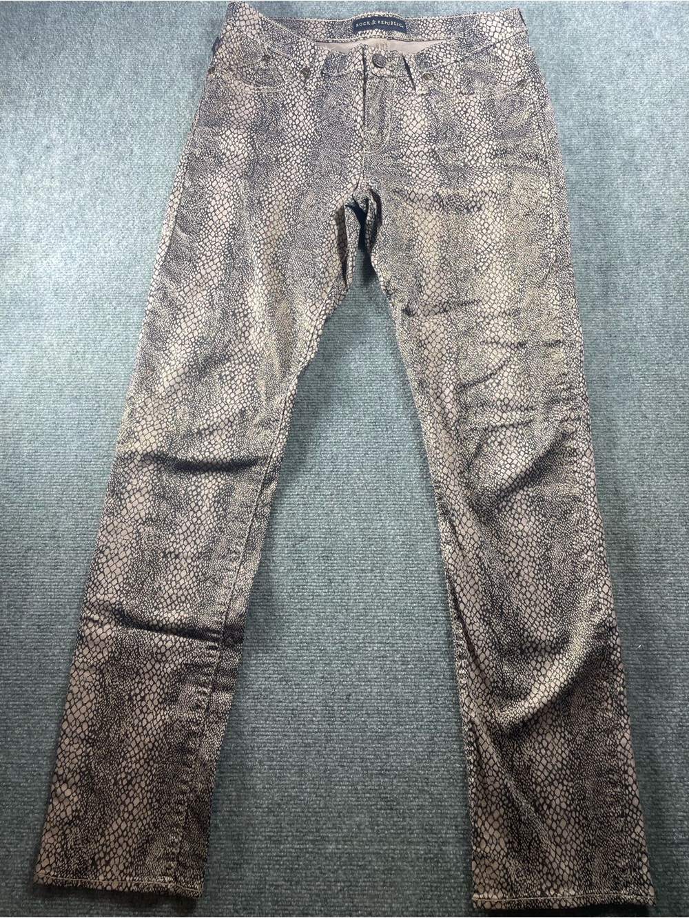 Rock & Republic Snake-Print Skinny Jeans -‎ Black/Cream